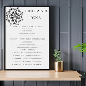 8 arti dello Yoga stampabili, Meditazione Ashtanga Yoga, DOWNLOAD IMMEDIATO, Decorazione della parete Yoga, Casa minima calma e pacifica, Regalo per la famiglia degli amici