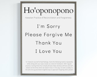 Ho'oponopono Poster I Printable Wall Art I INSTANT DOWNLOAD I Hawaiian prayer I Spiritual Hippie decor