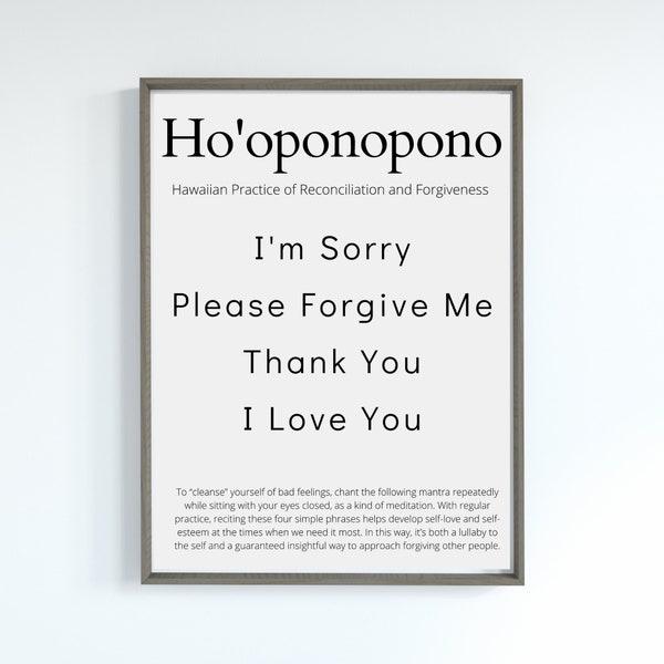 Ho'oponopono Poster I Printable Wall Art I INSTANT DOWNLOAD I Hawaiian prayer I Spiritual Hippie decor