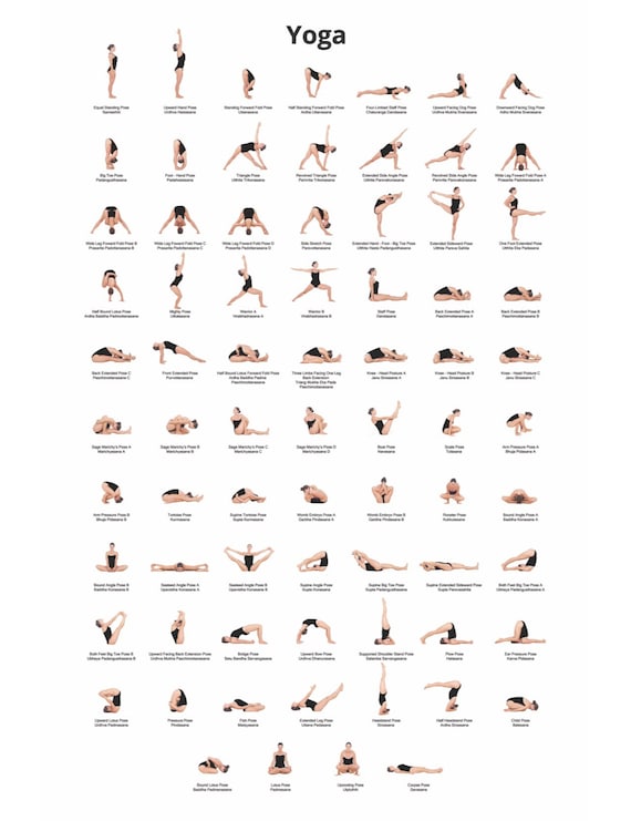 Digital Download Yoga Poses Poster 24x36 Yoga Chart Yoga Pose Etsy India