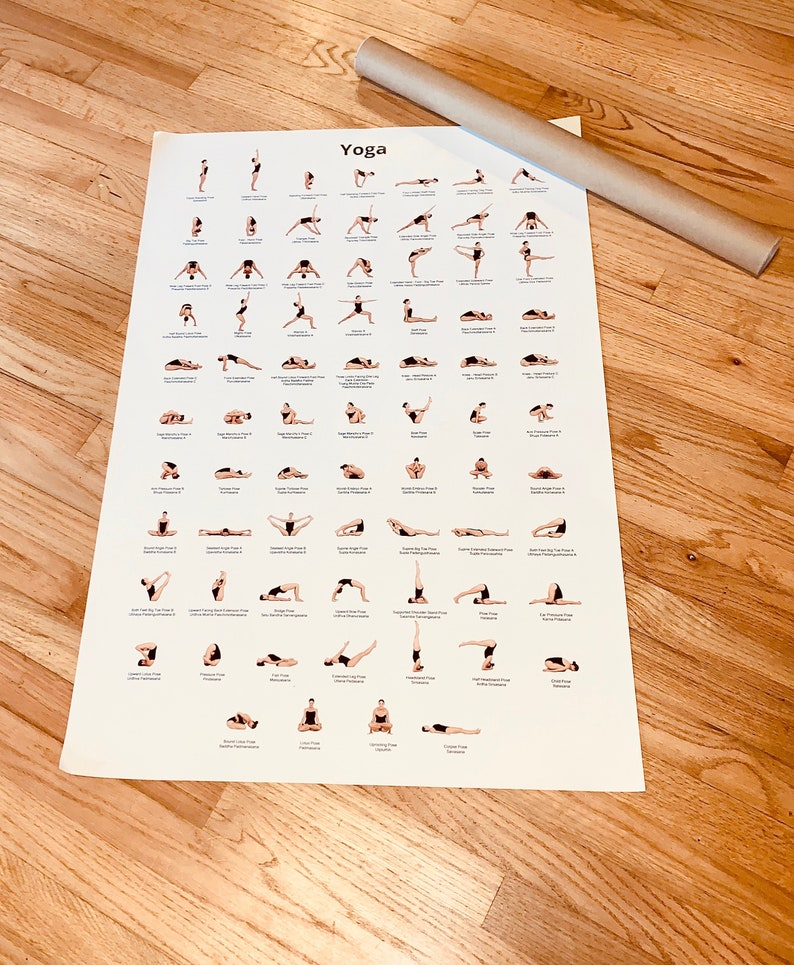 Yoga Poses Poster 24x36 Yoga Chart Yoga Pose Poster Pretty Etsy