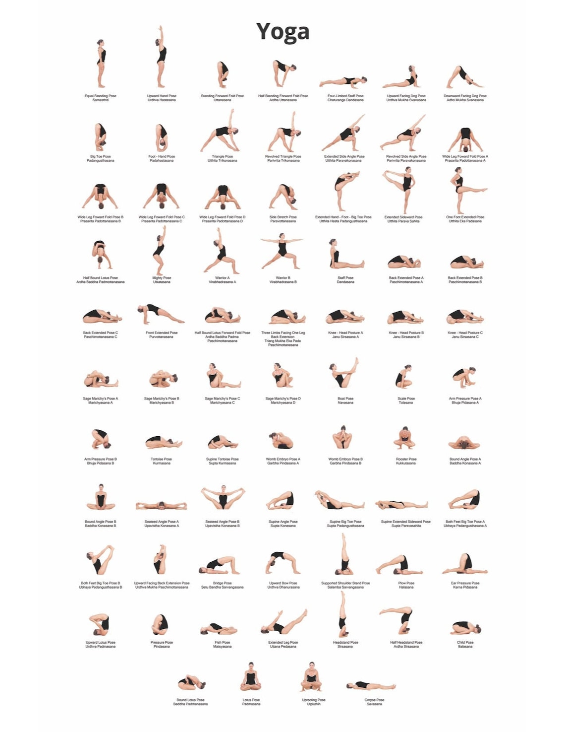 Yoga Poses Poster 24x36 Yoga Chart Yoga Pose Poster Pretty | Etsy Australia