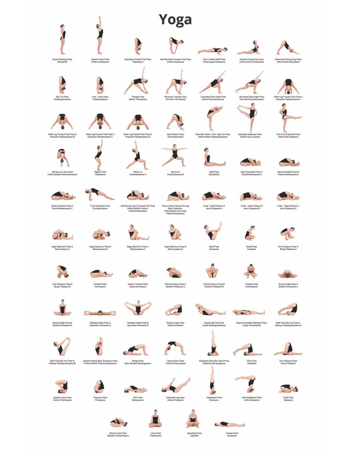 Yoga Poses Poster 24x36 Yoga Chart Yoga Pose Poster Pretty Etsy Australia