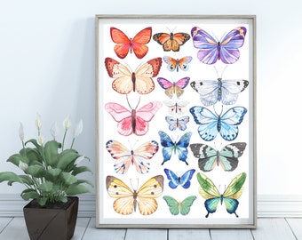 Butterfly Print, Papillon Print, Butterfly poster, Butterfly Illustration print, Butterfly Art,  Butterfly Home Decor