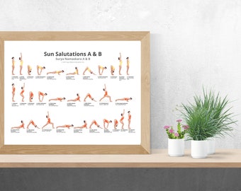 Sun Salutations A & B Poster of Yoga Poses Digital Download