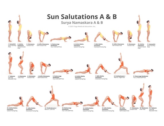 Sun Salutations A B Yoga Poses Poster Workout Poster Sun Etsy