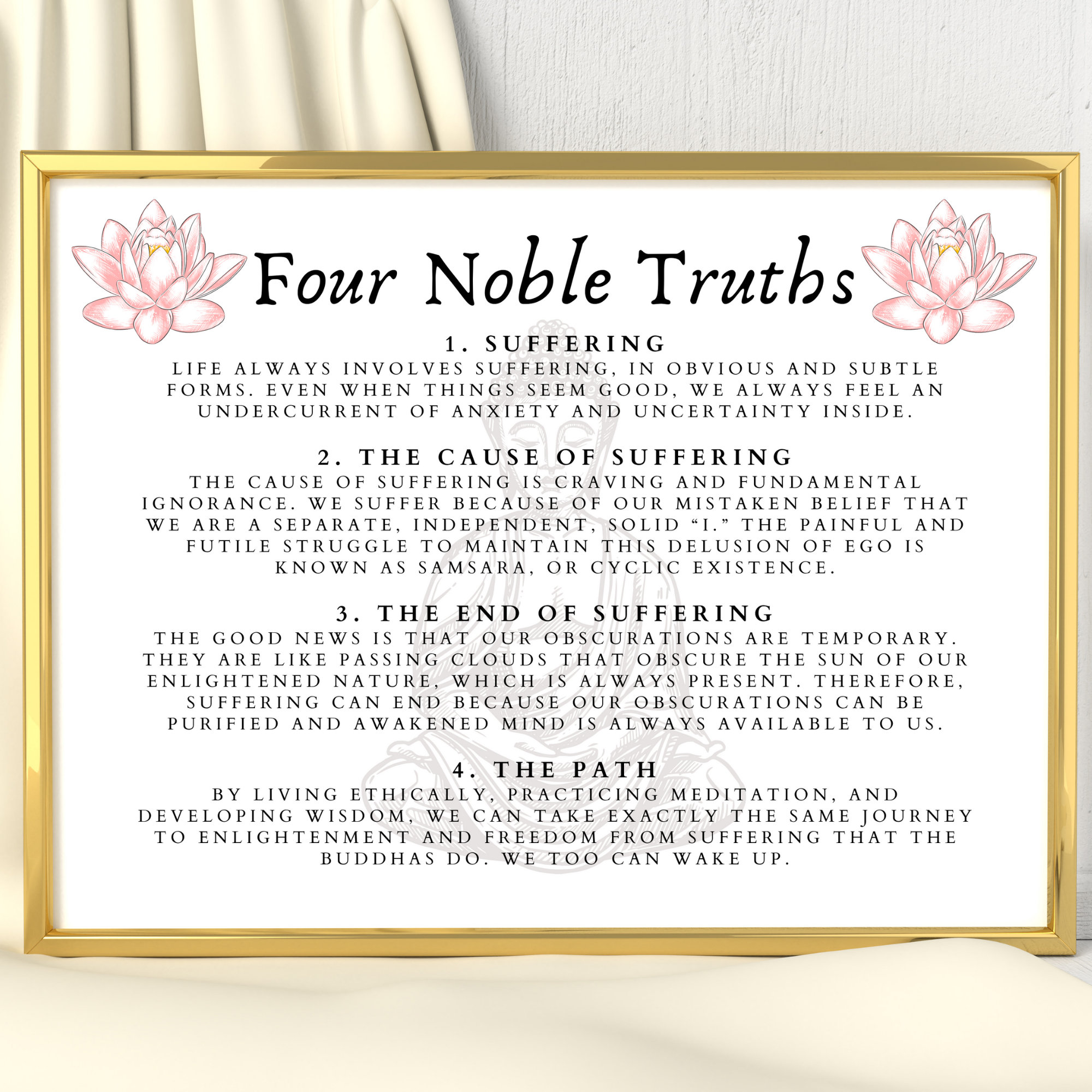 Four Noble Truths Buddhist Art Print, Buddha Quote,