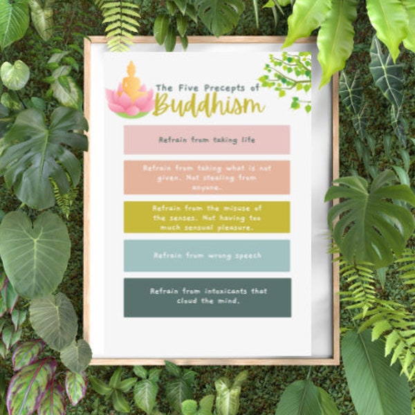 5 Precepts of Buddhism Buddhist Art Buddhist Decor Digital Download Download and Print