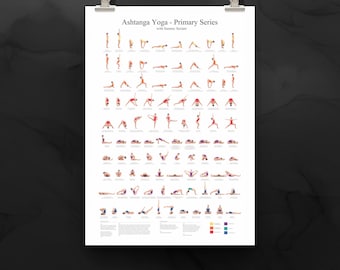 Ashtanga Yoga Primary Series Photographic Poses Poster – Sanskrit & English