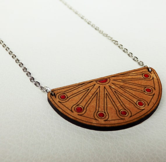 Items similar to WOODEN PENDANT NECKLACE New Zealand Pohutukawa flower