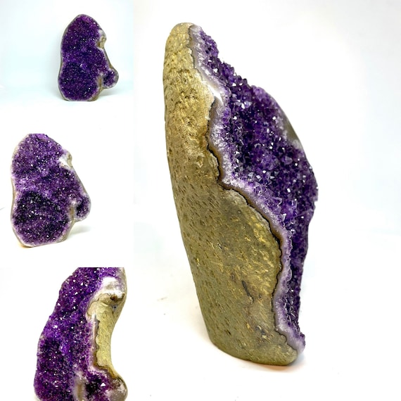 Druzy Dark Purple Amethyst Geode/Cathedral Hand Shaped Chunk Dark Smokey Purple 5+ Pounds/Lbs 8” Tall Quartz Citrine Gems Minerals Rocks