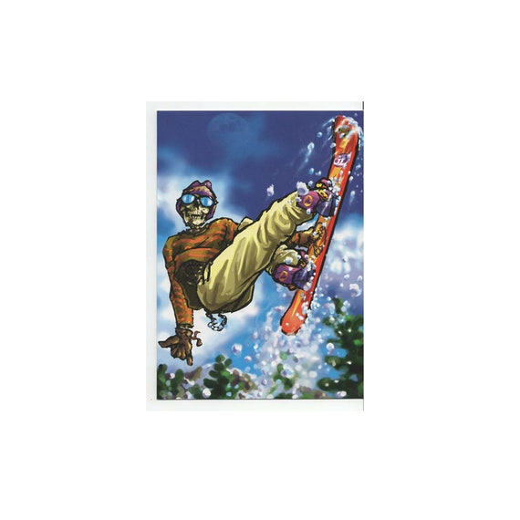 Vintage Grateful Dead Greeting Card Snowboarding Skeleton Winter Holiday Christmas Xmas Officially Licensed 2 Pack