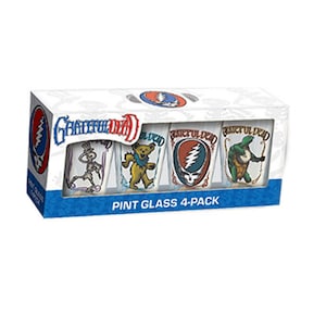 Collectible Grateful Dead Pint Glasses 4-Pack Officially Licensed Dead and Company Dancing Bear Steal Your Face Terrapin Skeleton Deadhaed