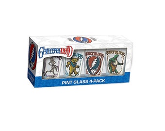Vasos de pinta coleccionables de Grateful Dead (paquete de 4), licencia oficial de Dead and Company, oso bailarín, roba tu cara, esqueleto de tortuga, Deadhaed