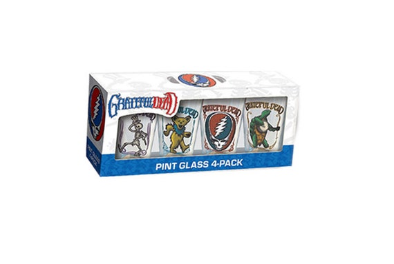 Collectible Grateful Dead Pint Glasses 4-Pack Officially Licensed Dead and Company Dancing Bear Steal Your Face Terrapin Skeleton Deadhaed