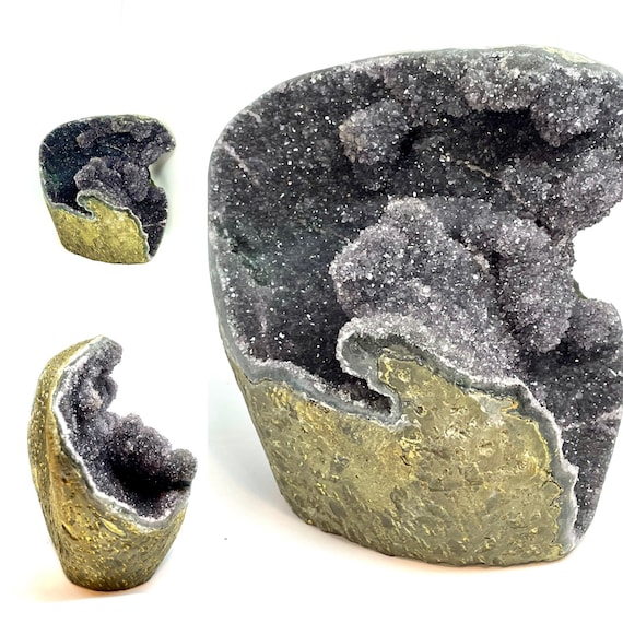 Druzy Smokey Amethyst Geode/Cathedral Hand Shaped Chunk Dark Smokey Purple 5 Pounds/Lbs 7” Tall Quartz Citrine Gems Minerals Rocks