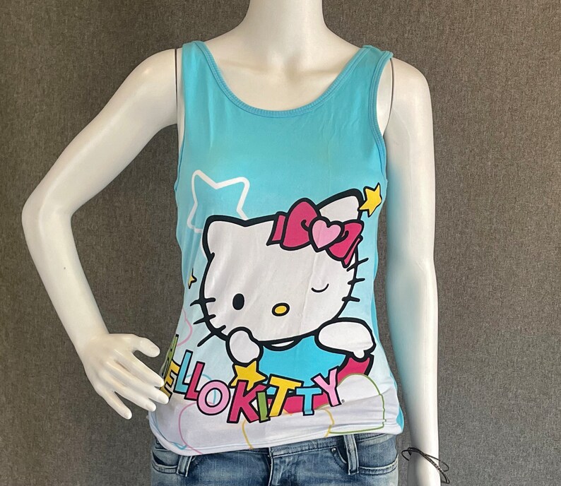 RARE Super Cute Hello Kitty Ladies Tank Top L Blue With Flying ...