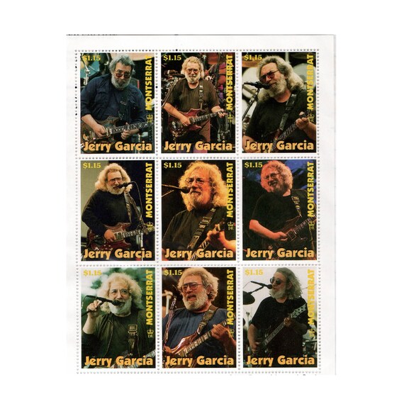 Jerry Garcia Postage Stamps Set Monerrat 1999 Limited Edition with COA Collector's Item Official Grateful Dead Memorabilia