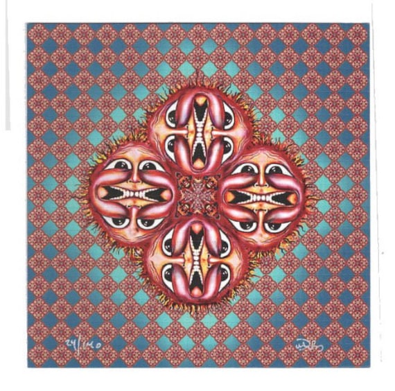 Blotter Art “Simple Kaleidosun” signed by Grateful Dead artist Mike Dubois. LSD, 1960s, Psychedelic Hippie Culture Art Tree of Life Trippy