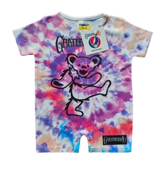 Officially Licensed Grateful Dead Baby Romper Tie Dye Dancing Bear Design, Infant and Toddler, Extra Soft, Baby Clothes 6-12 months
