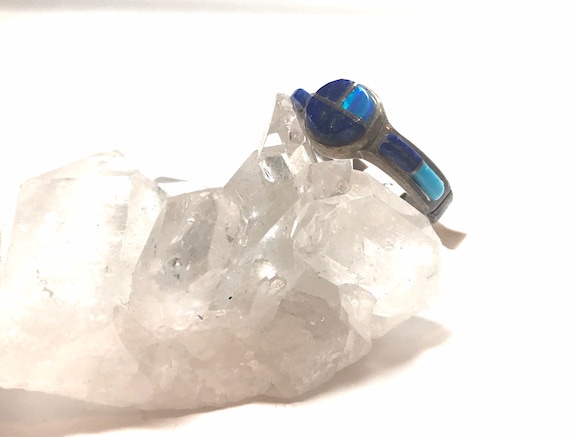 Native American Inlay Ring Sterling Silver with Opal, Turquoise, & Sodalite - Size 5