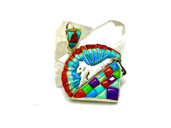One of a Kind Cats Under the Stars (Jerry Garcia Band) Opal Inlay Pendant. Sterling Silver w Turquoise Coral Navajo Style JGB Dead
