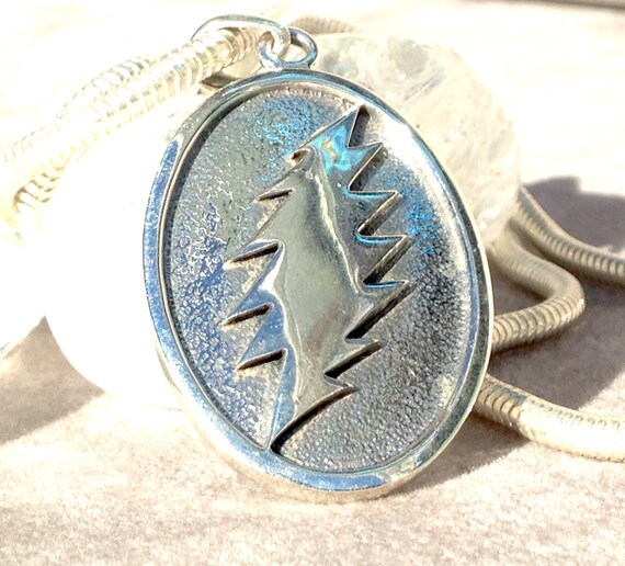 Items similar to Grateful Dead Lightning Bolt Oval Pendant Sterling