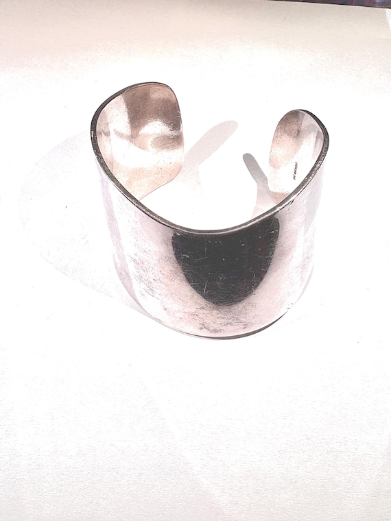 Vintage Handcrafted One of a Kind Cuff Bracelet Sterling Silver Modern Wave Design HEAVY 6 inch Slightly Adjustable
