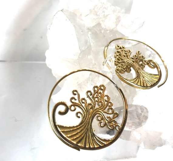 Swirling Tree of Life Wave Earrings Bali Style Gold Sacred Geometry