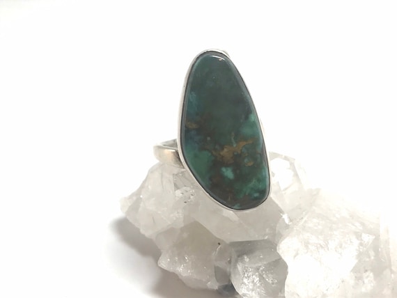 Adjustable Navajo Sterling Silver Ring with Green Turquoise
