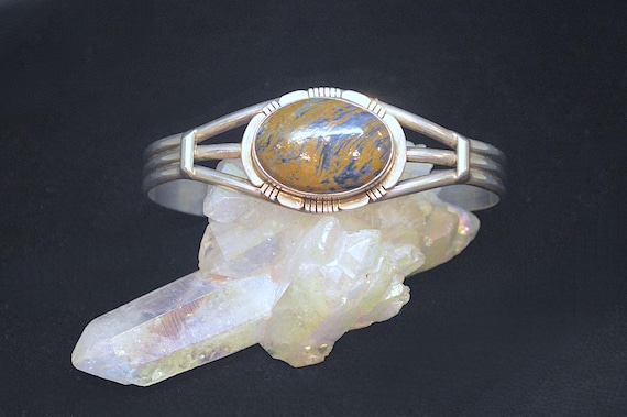 Vintage Lapis Lazuli Cuff Bracelet in Sterling Silver