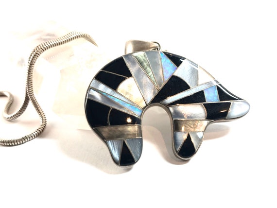 Zuni Bear Pendant with Opal, Onyx and Abalone