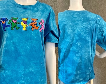 Vintage Grateful Dead Official Tee T-Shirt 1997 Original Dancing Bears on Blue Tie-Dye Medium Liquid Blue Shirt