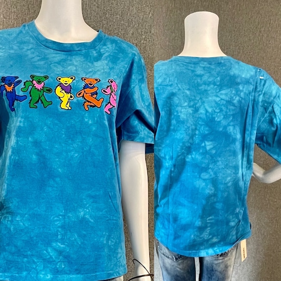 Vintage Grateful Dead Official Tee T-Shirt 1997 Original Dancing Bears on Blue Tie-Dye Medium Liquid Blue Shirt