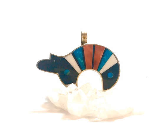 Navajo Pendant with Coral, Turquoise, Mother of Pearl, & Onyx