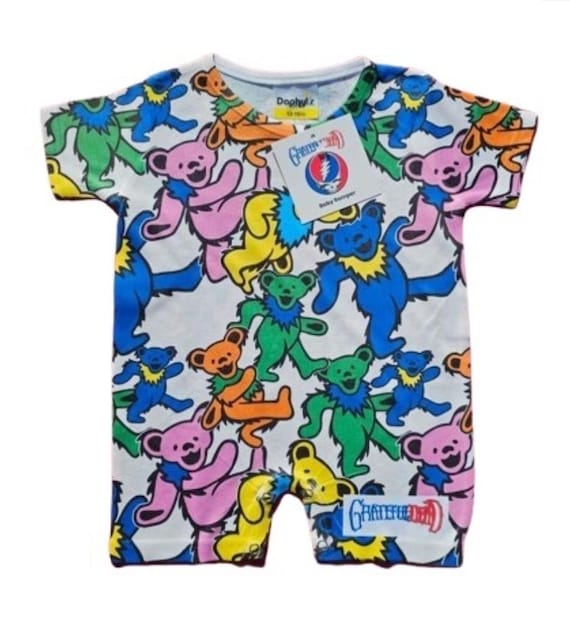 Officially Licensed Grateful Dead Baby Romper Swirling Dancing Bears Design, Infant and Toddler, Extra Soft, Baby Clothes 6-12 months