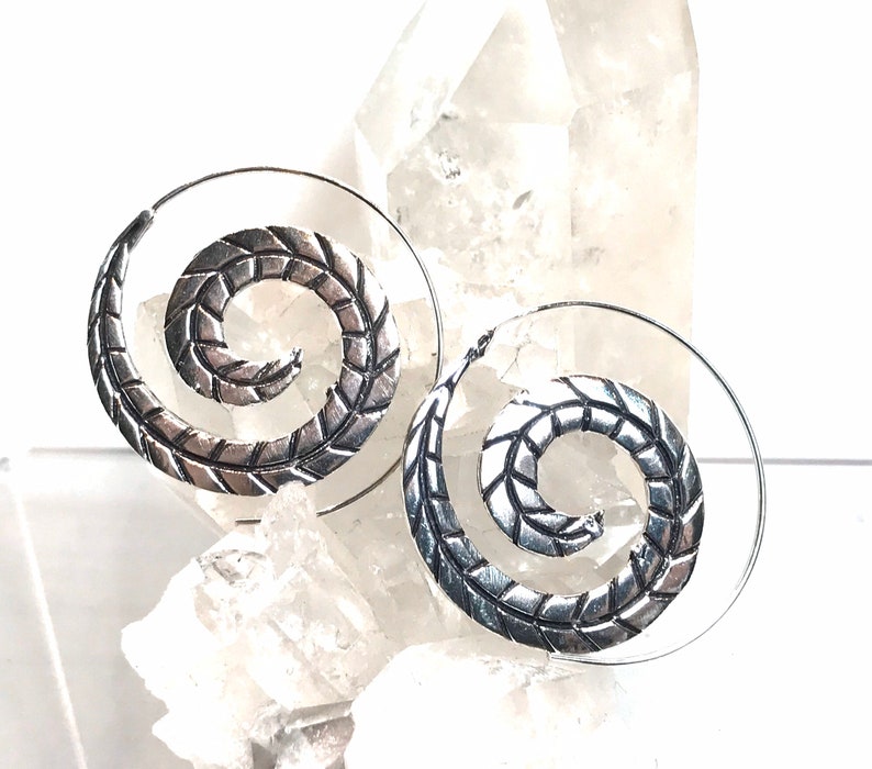 Swirling Leaf/Feather Earrings Bali Silver Style image 3