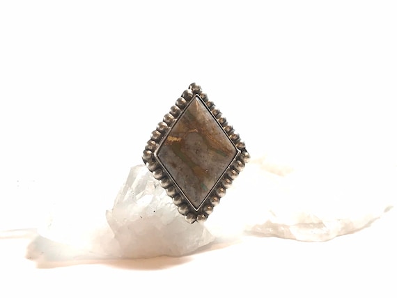 Scott Skeets Navajo Boulder Turquoise Sterling Silver Ring - Size 9