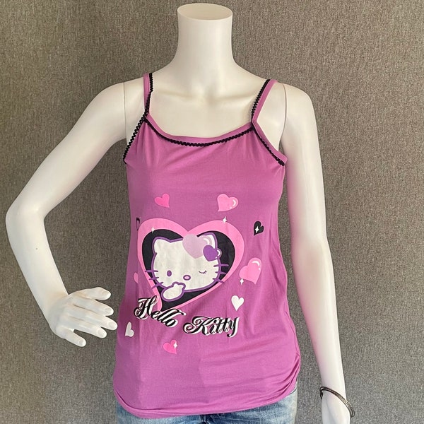 RARE Super Cute Hello Kitty Ladies Tank Top/Camisole with Lacey Straps Flowers