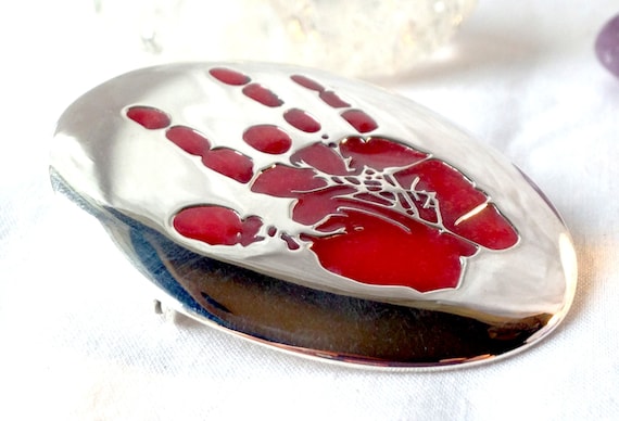 Jerry Garcia Handprint Pin Pendant Combo Red Sterling Silver Hand Cast Hand Painted!  Grateful Dead JGB Jerry Garcia Band Deadhead Jewelry!