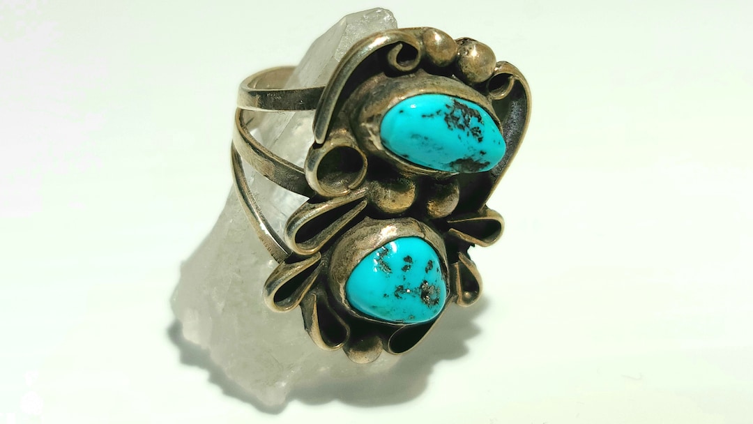 Vintage Navajo Sterling Silver Ring With Rough Turquoise Size 8 - Etsy