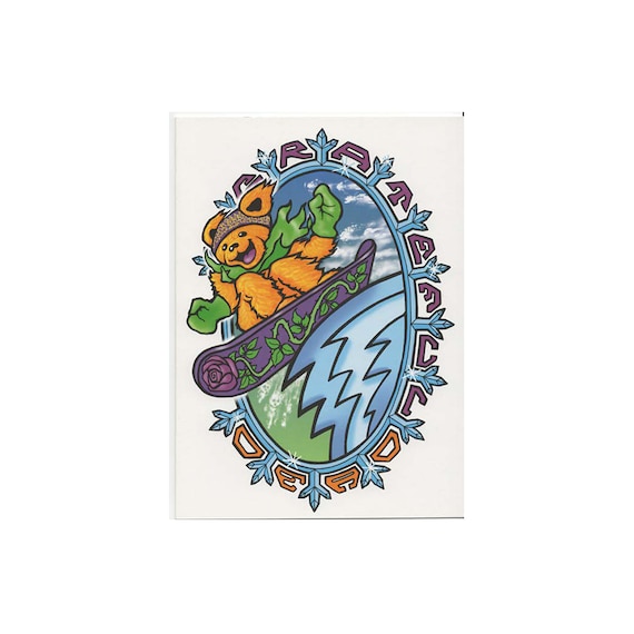 Vintage Grateful Dead Greeting Cards Dancing Bear Snowboarding Winter Christmas Xmas Officially Licensed 2pack