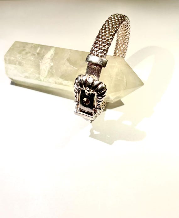 Unique Handcrafted Sterling Silver Woven Belt Bracelet with Functional Belt Buckle Style Clasp Adjustable 7" - 8"