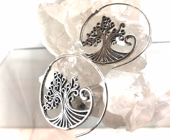 Swirling Tree of Life Wave Earrings Bali Silver Gold Sacred Geometry