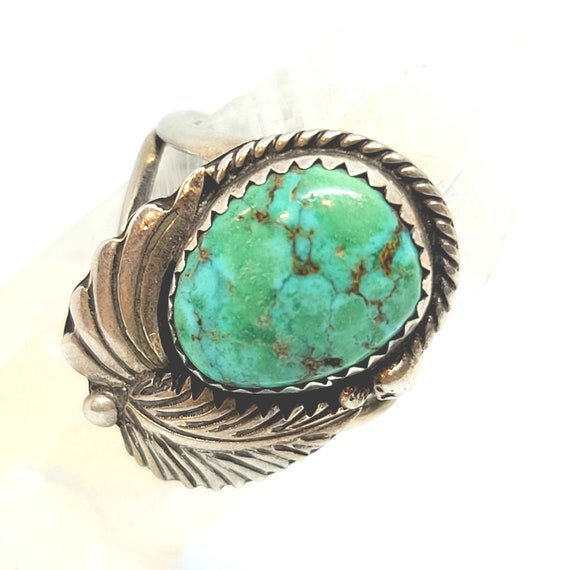 Classic Navajo Double Leaf Ring Sterling Silver with Turquoise - Size 8