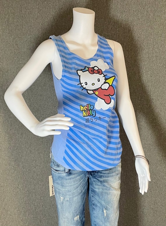 RARE Hello Kitty Ladies Tank Top XL Blue with Flying Superhero Kitty