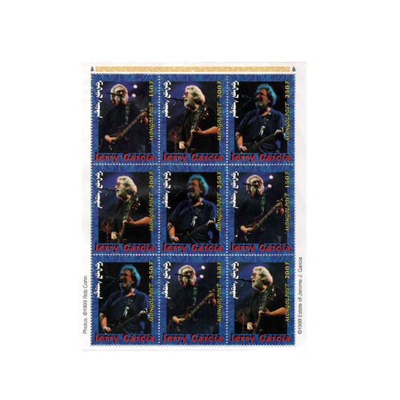 Jerry Garcia Postage Stamps Set Mongolpost 1999 Limited Edition with COA Collector's Item Official Grateful Dead Memorabilia