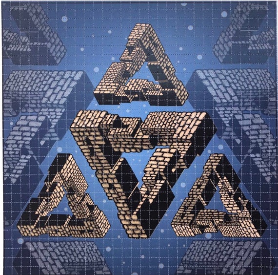 Blotter Art “Space Triangles” signed by Grateful Dead artist Mike Dubois. LSD, 1960s, Psychedelic Hippie Culture Art Tree of Life Trippy