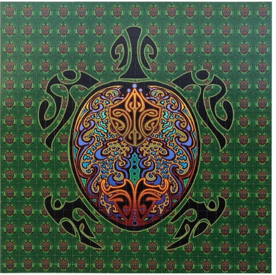 Blotter Art “Celtic Terrapin” signed by Grateful Dead artist Mike Dubois. LSD, 1960s, Psychedelic Hippie Culture Art Sea Turtle Tribal