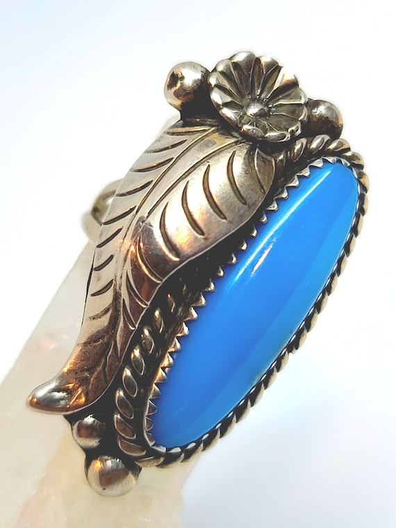 Classic Navajo Leaf and Flower Ring Sterling Silver With